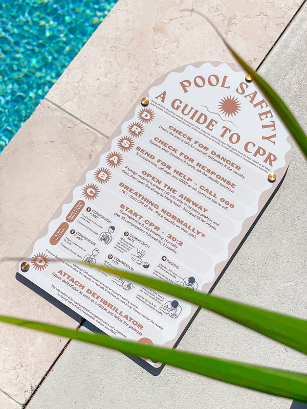 Mediterranean CPR Pool Sign • Factory Second • Travertine Beige