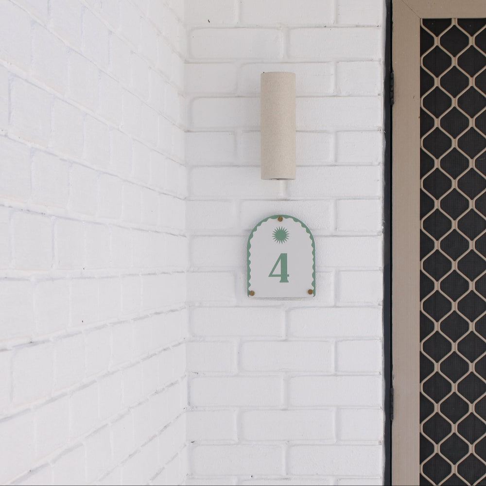 Sage green house number with elegant custom design, suited for modern outdoor aesthetics – Holidae Haus