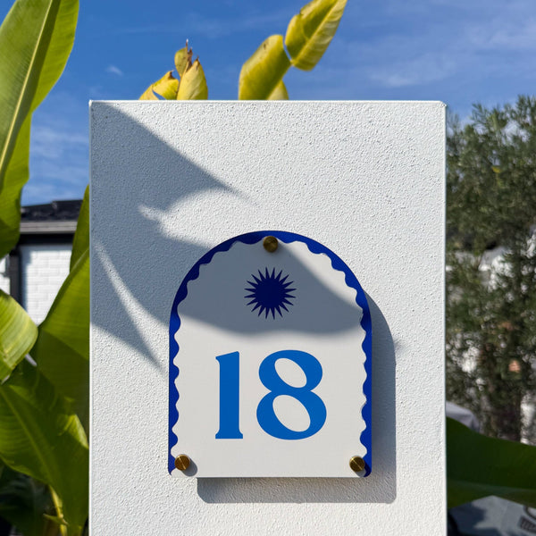 Custom House Number in Santorini Blue 