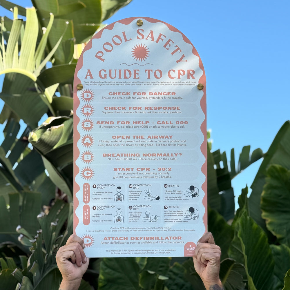 Paloma Pink CPR Pool Safety sign, compliant with Australian safety regulations, in a chic design – Holidae Haus