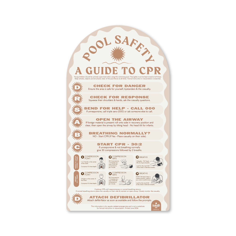 Travertine CPR Sign For Pool Safety | Stylish & Compliant | Holidae Haus