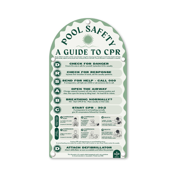 Sage CPR Pool Safety sign brings both elegance and safety to your pool area, compliant with all regulations – Holidae Haus