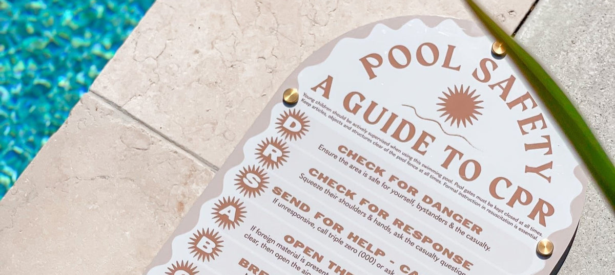 Empty Pool Warning Sign Travertine CPR Sign For Pool Safety | Stylish & Compliant | Holidae Haus