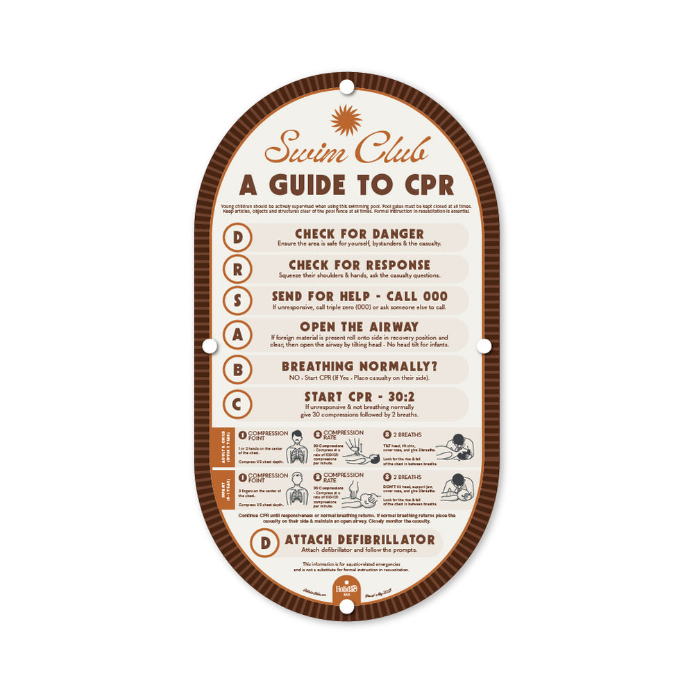 Walnut Brown| Mid-Century Pool CPR Sign
