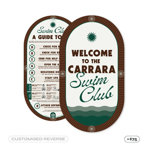 Mid-Century Pool CPR Sign • Leather & Moss