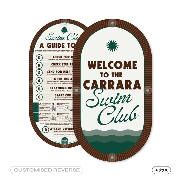 Mid-Century Pool CPR Sign • Leather & Moss