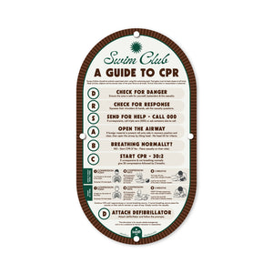Mid-Century Pool CPR Sign • Leather & Moss