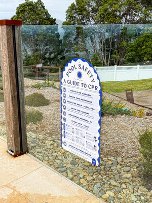 Mediterranean CPR Pool Sign • Santorini Blue