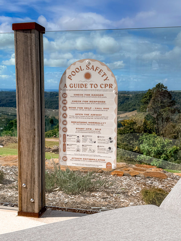 Mediterranean CPR Pool Sign • Travertine Beige